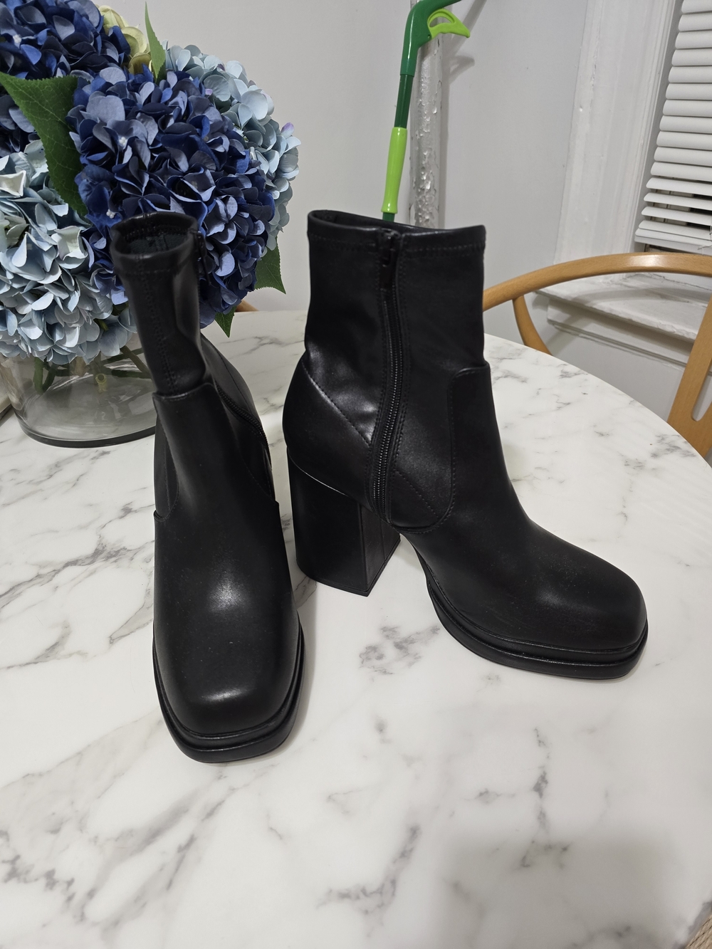 Madden Girl Black Square Toe Block Heel Ankle Boots